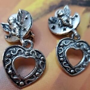 Cherub & Heart Clip Earrings